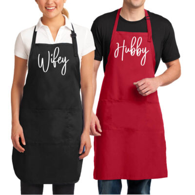 Embroidered Wifey & Hubby Apron Set
