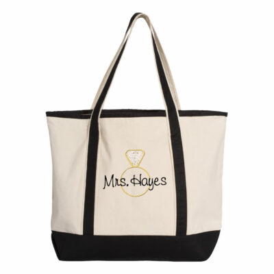 Personalized "Mrs." Bride Tote Bag with Diamond Ring