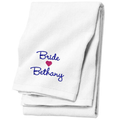 Personalized Bride Beach Towel with Name & Heart