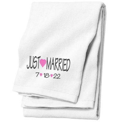 Embroidered "Just Married" Bride Beach Towel