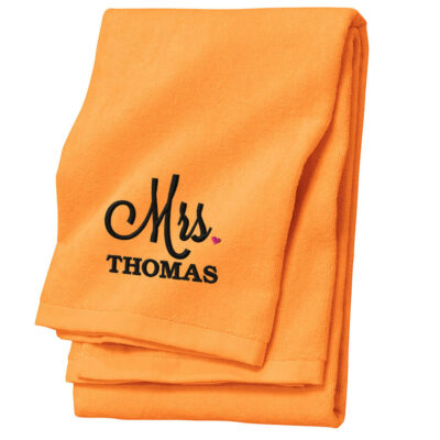 Personalized "Mrs." Bride Beach Towel with Heart