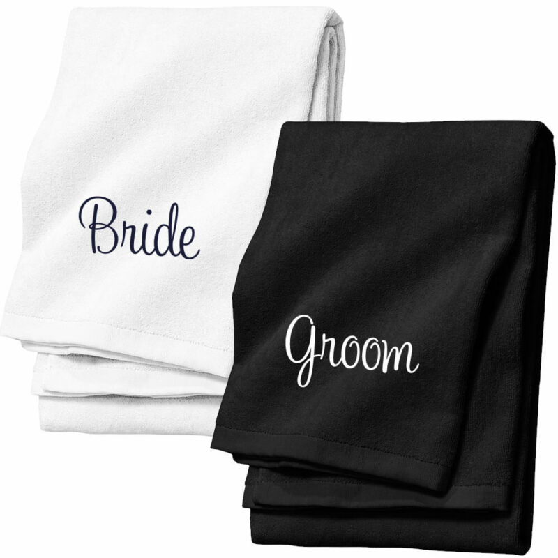Personalized Velour Bride & Groom Beach Towel Set