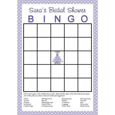 Personalized Printable Bridal Shower Bingo Game - Polka Dots