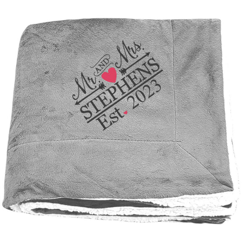 Mr. & Mrs. Plush Sherpa Blanket with Arrows