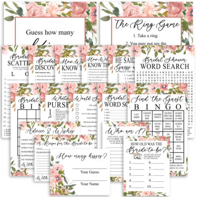 Printable Bridal Shower Game Bundle - Blush Green Floral