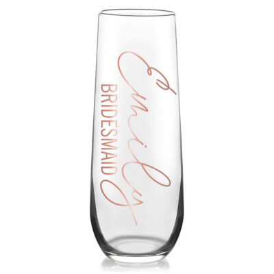 Stemless Champagne Flute with Name and Wedding Title