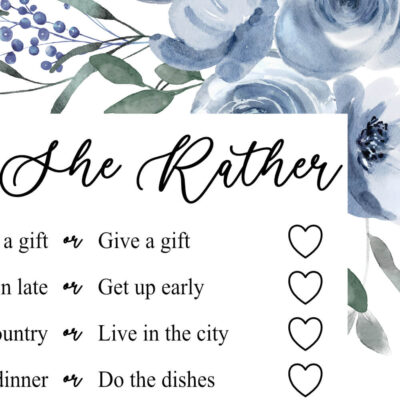 Dusty Blue Printable Bridal Shower Games Close-up