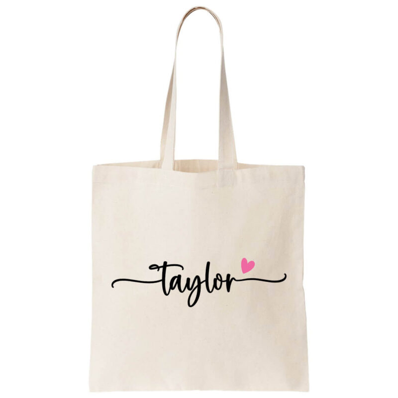 Canvas Bridal Party Tote Bag with Name & Heart