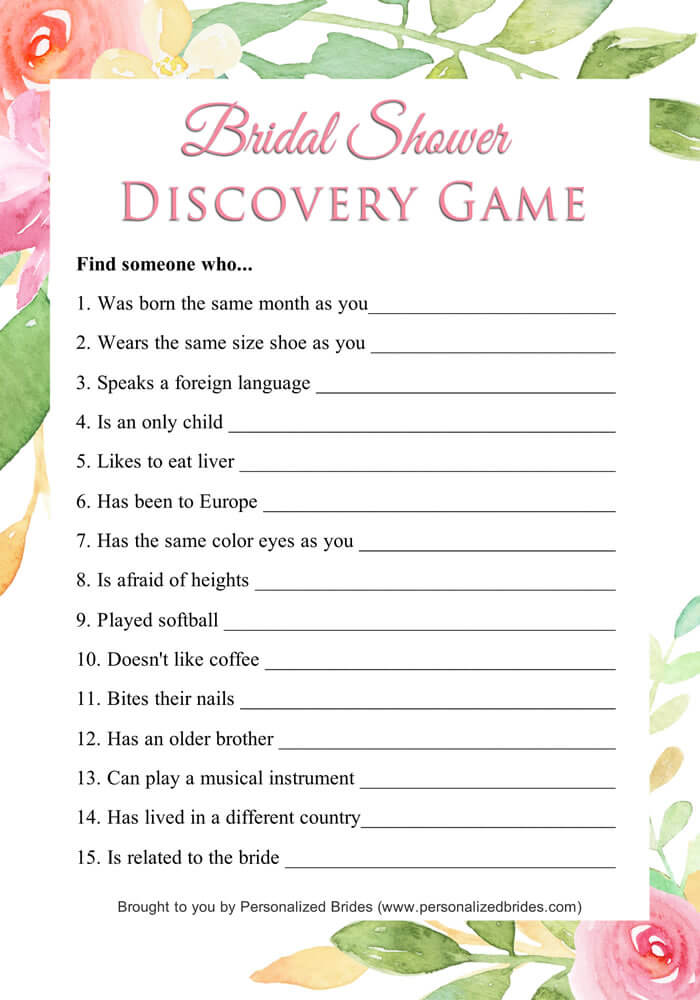 Bridal Shower Discovery Game - Floral