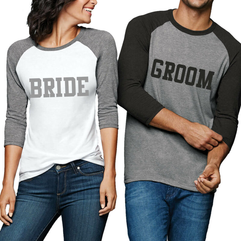 Bride and Groom Baseball Tee Shirt Set