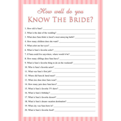 Personalized Printable How Well Do You Know The Bride Game - Stripes