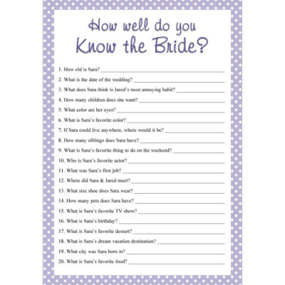 Personalized Printable How Well Do You Know The Bride Game - Polka Dots