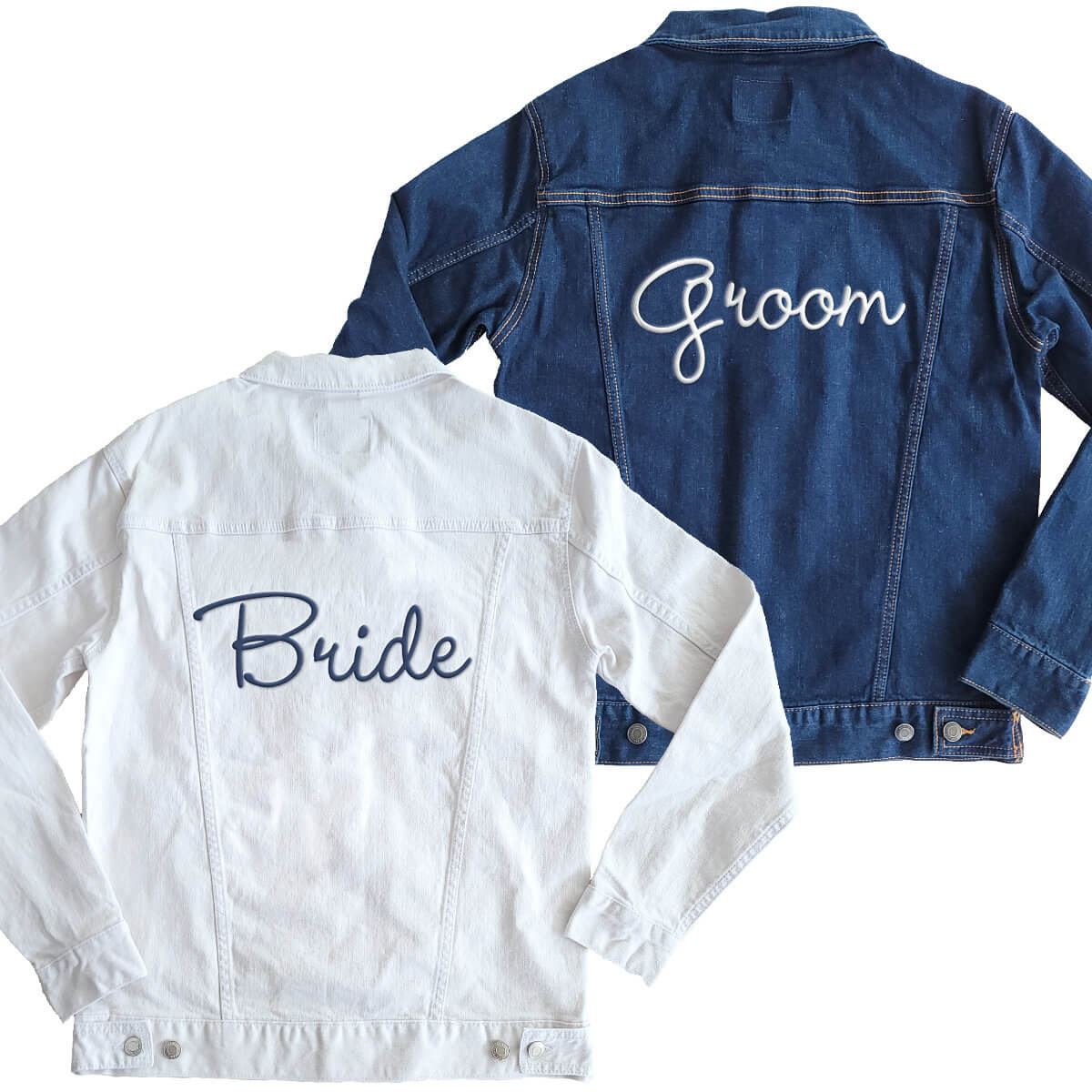 Bride and groom denim jackets hot sale