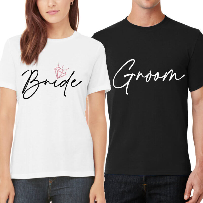 Bride & Groom T-Shirt Set - Script