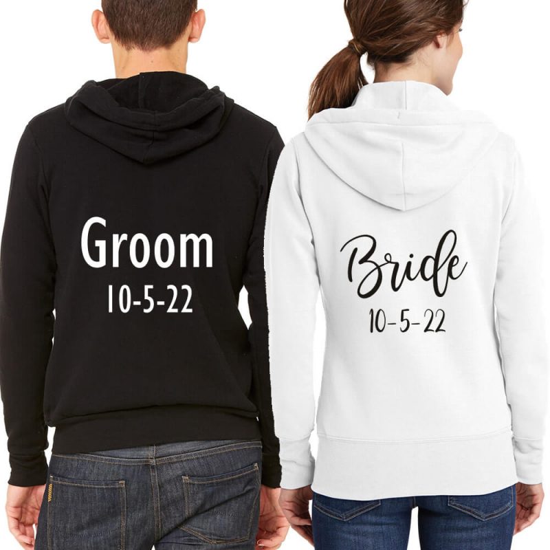 Personalized Full-Zip Bride & Groom Hoodie Set with Date