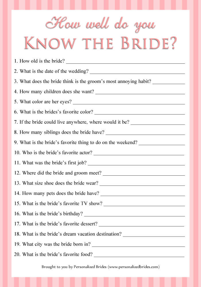 How well do you know the bride - Pink Stripe