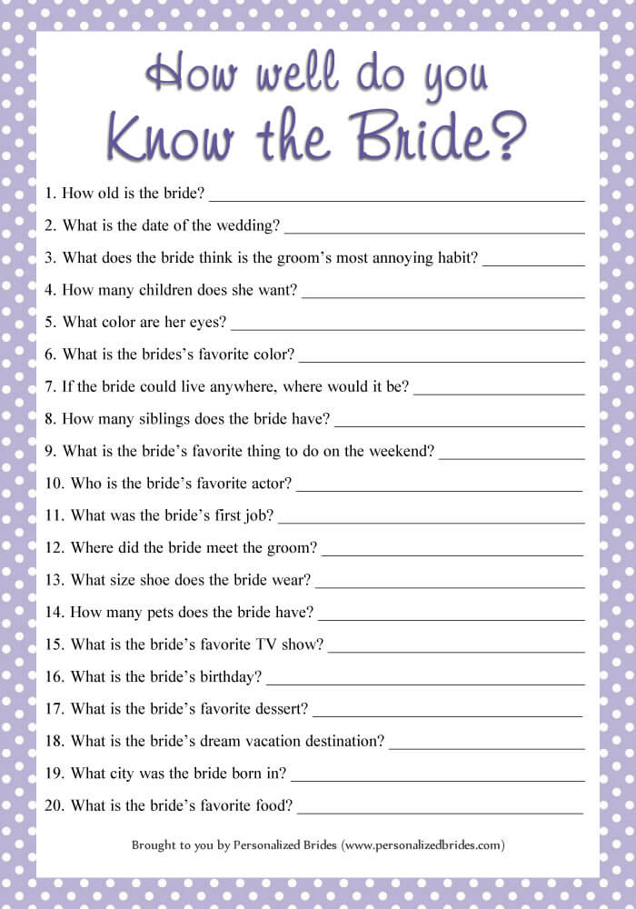 How well do you know the bride game - Polka dots