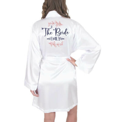 "The Bride" Satin Robe with Name & Branches