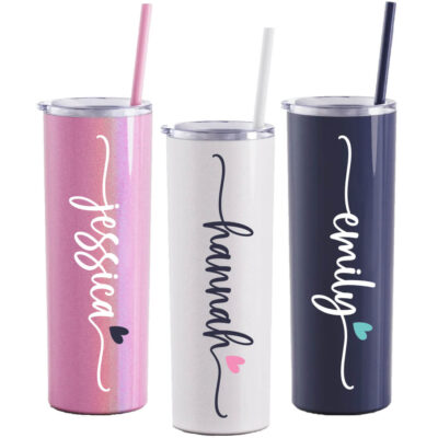 Bridal Party Tumbler with Lowercase Name and Heart