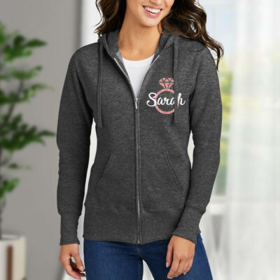 Bridal Party Zip Hoodie with Name and Ring - Lifestyle