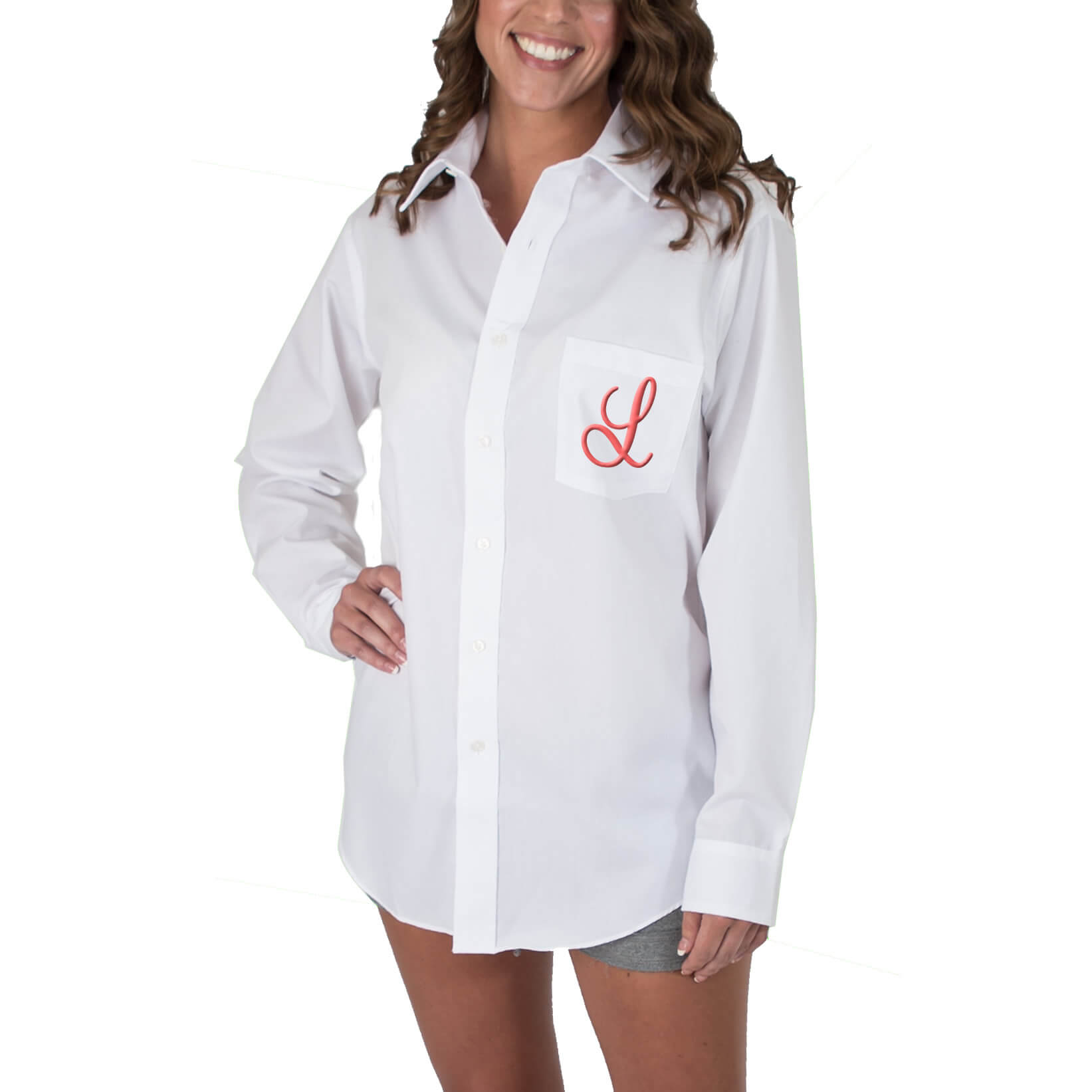 Personalized Embroidered Monogram Oversized Button Down Shirt