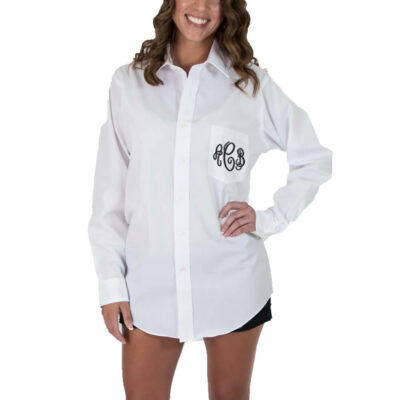 Personalized Embroidered Monogram Oversized Button Down Shirt