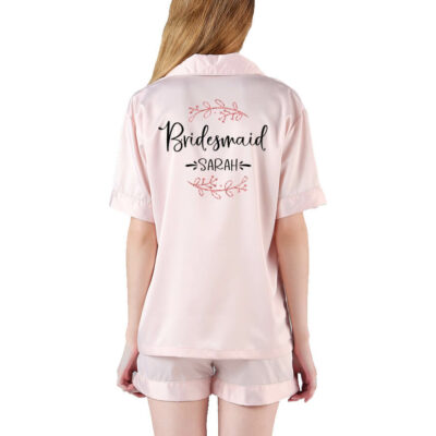 Button-up Bridesmaid Pajama Set with Name & Branches