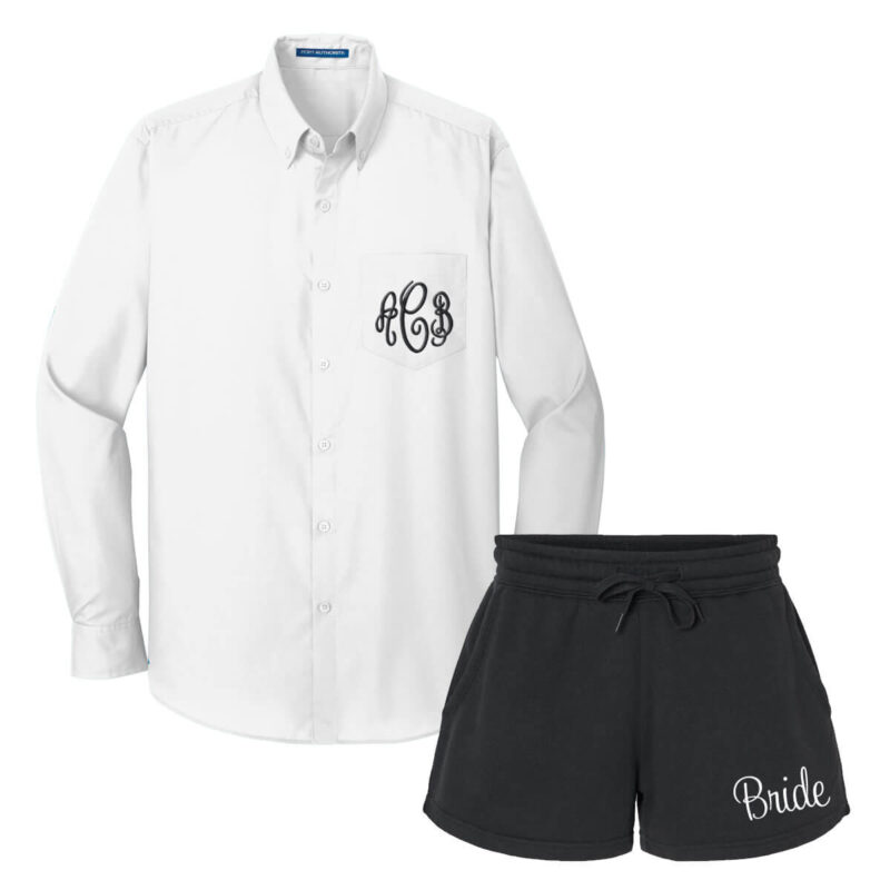 Monogrammed Button-Down Oversized Men's Shirt with Bride Shorts