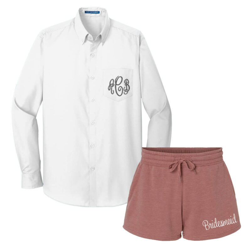 Monogrammed Button-Down Oversized Men's Shirt with Bridesmaid Shorts