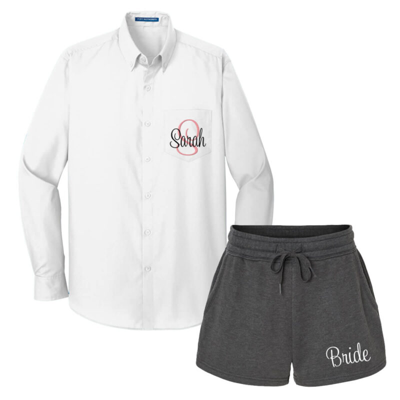 Personalized Button-Down Oversized Men's Shirt with Bride Shorts