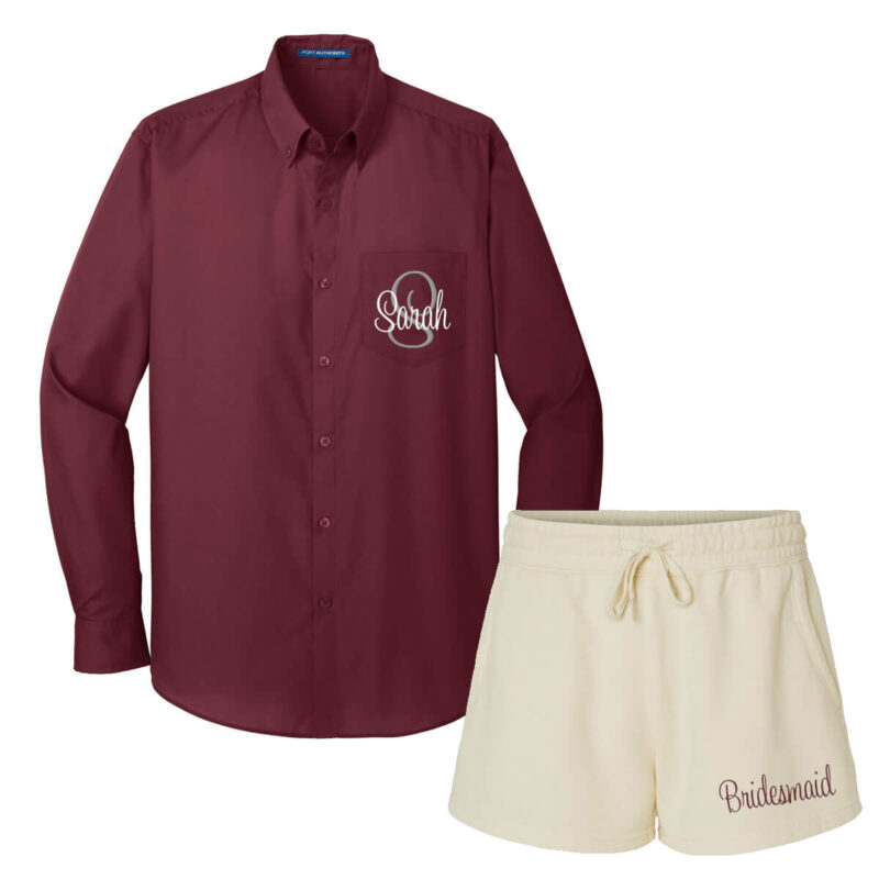 Personalized Button-Down Oversized Men's Shirt with Bridesmaid Shorts