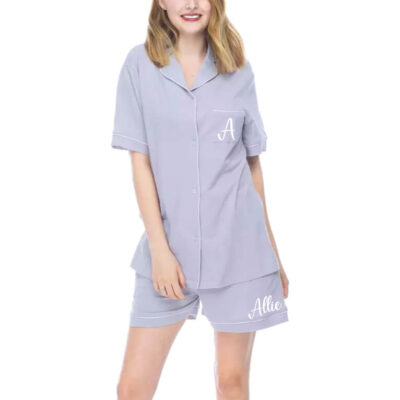 Cotton Pajama Set with Pocket Initial