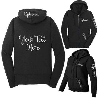 Custom Two Letter Fancy Monogram Unisex Black Zip Up Sweatshirt