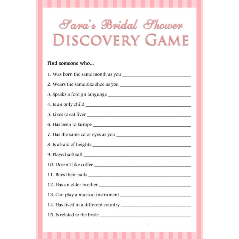 Personalized Printable Bridal Shower Discovery Game - Stripes