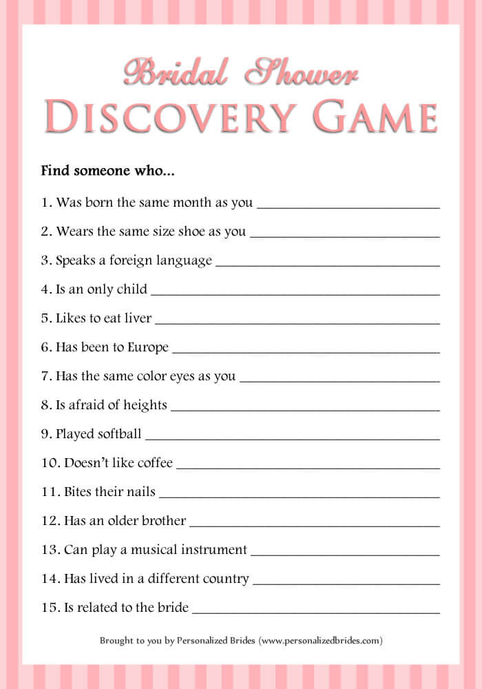 Bridal Shower Discovery Game - Pink Stripe