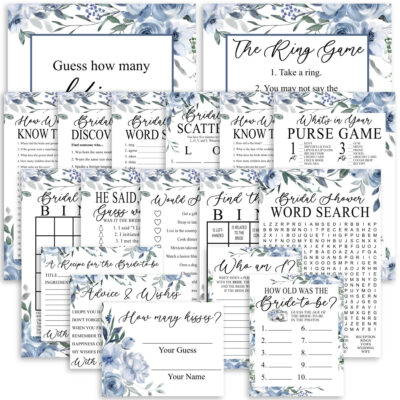 Printable Bridal Shower Games Bundle - Dusty Blue