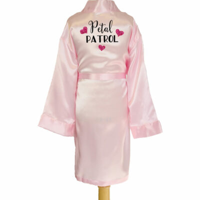 "Petal Patrol" Kid's Satin Robe with Hearts