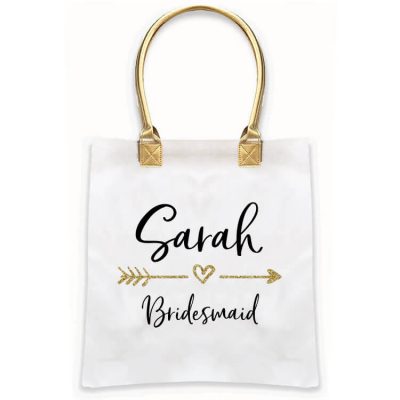 Gold Handle Bridal Party Tote Bag with Arrow