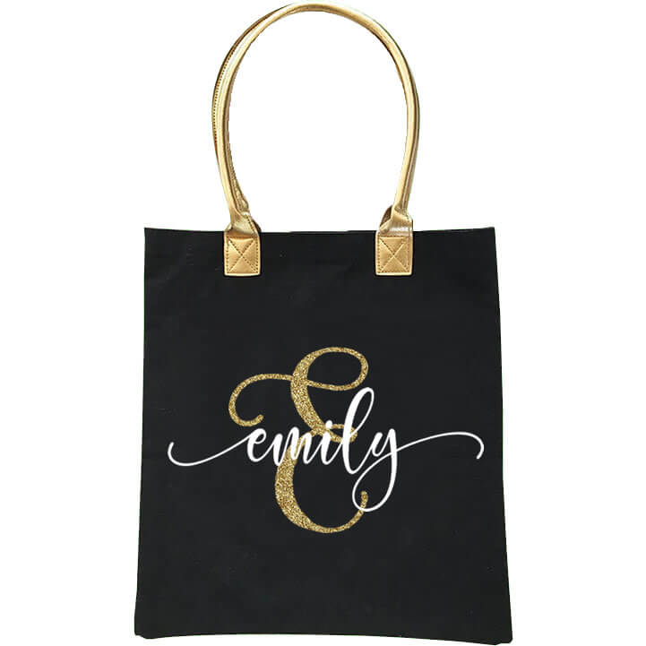 Gold Handle Bridal Party Tote Bag with Name & Initial