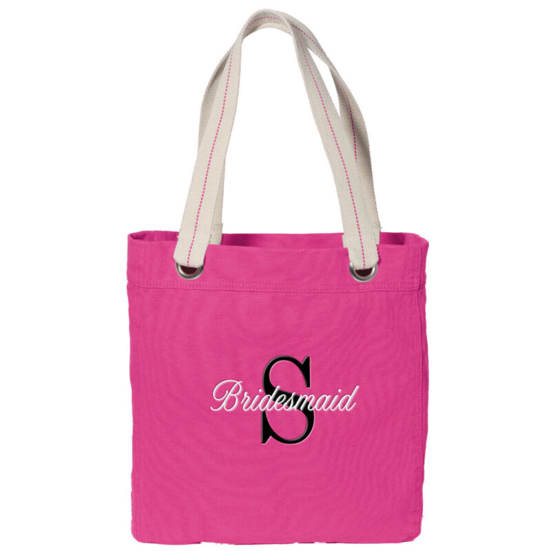 Personalized Grommet Bridesmaid Tote Bag with Initial