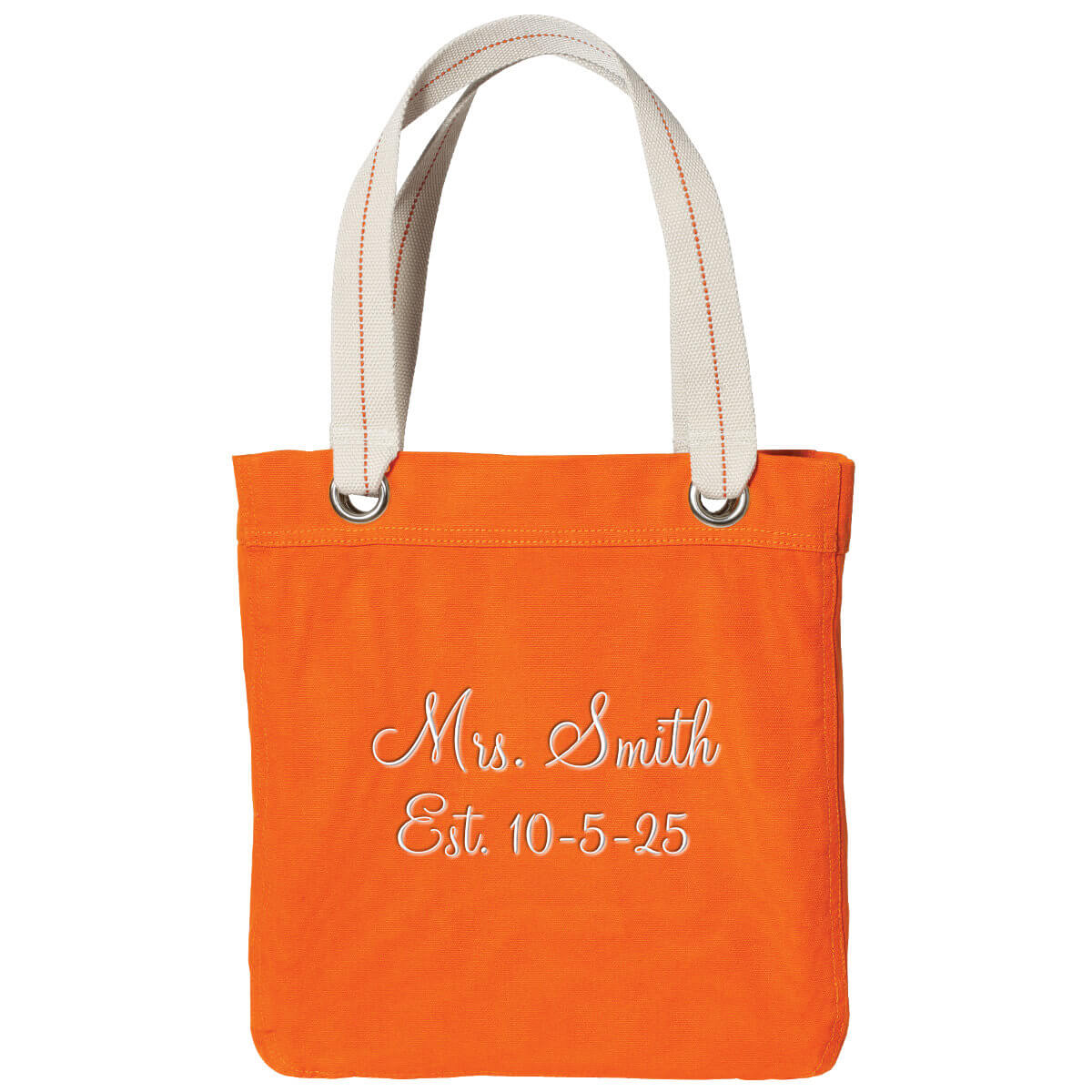 Personalized "Mrs." Grommet Bride Tote Bag with Wedding Date