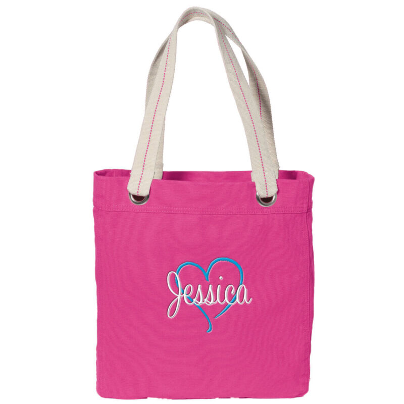 Personalized Grommet Bridal Party Tote Bag with Name & Heart