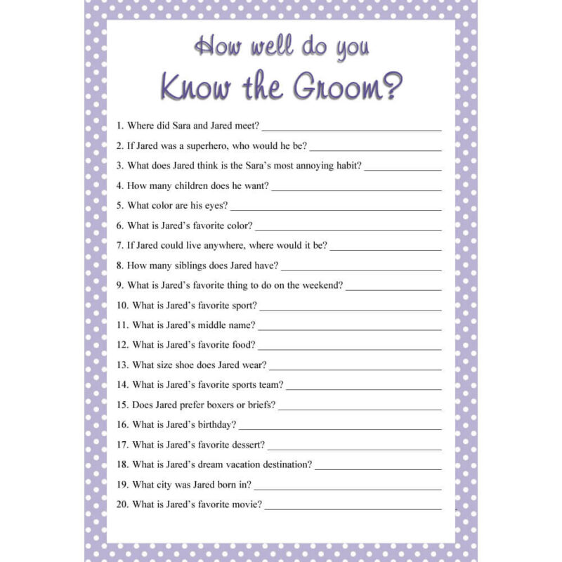Personalized Printable How Well Do You Know The Groom Game - Polka Dots