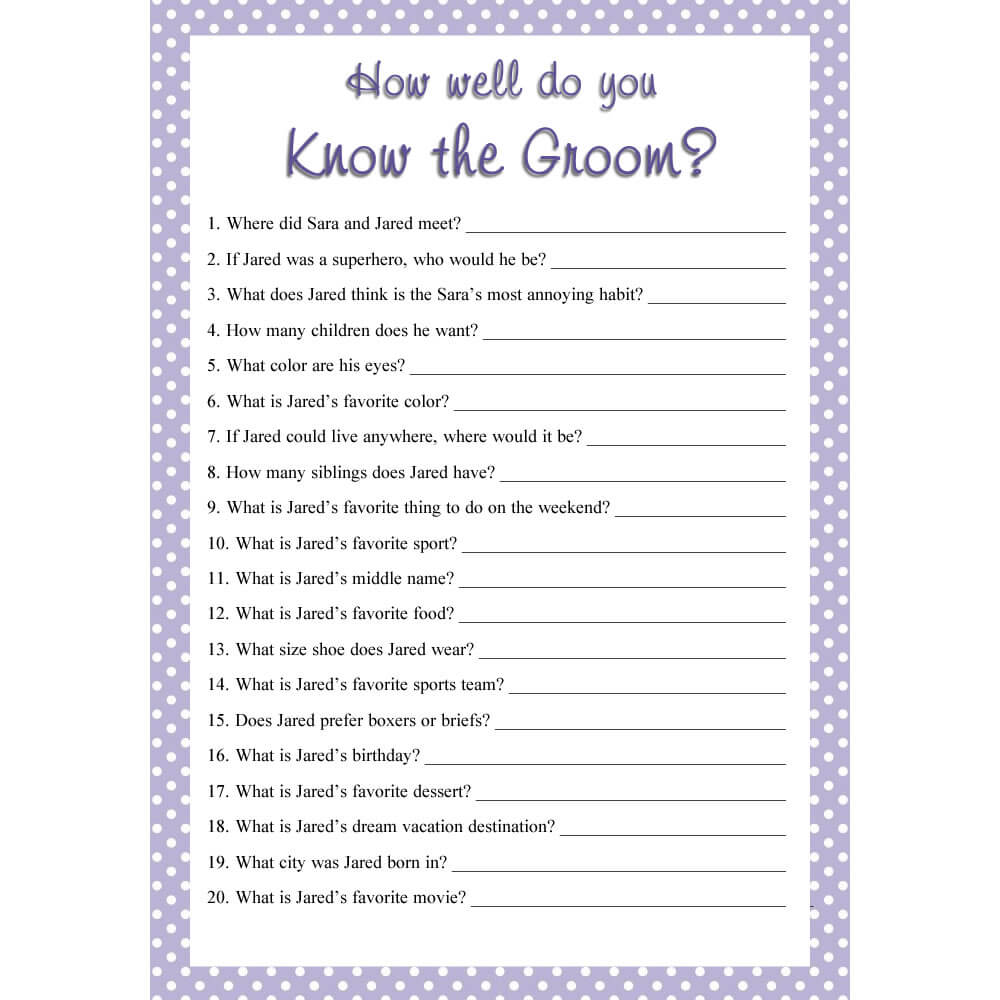 Personalized Printable How Well Do You Know The Groom Game Polka Dots Personalized Brides