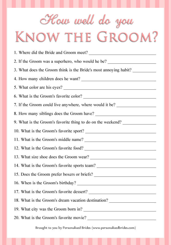 How well do you know the groom game - Pink Stripe