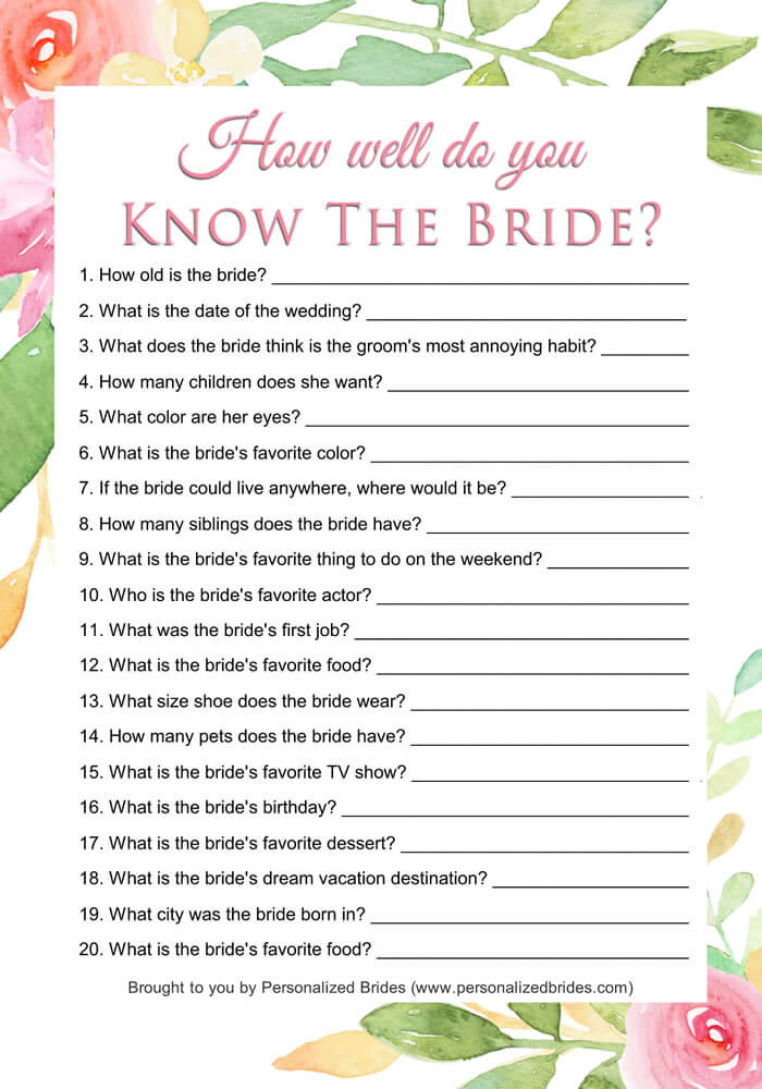 How well do you know the bride game - Floral