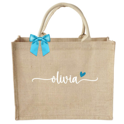 Bridal Party Jute Tote Bag with Name & Heart