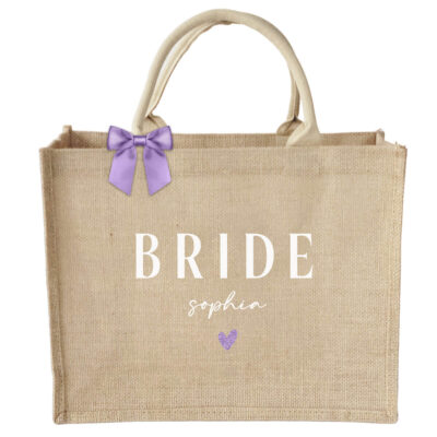 Jute Bride Tote Bag with Name