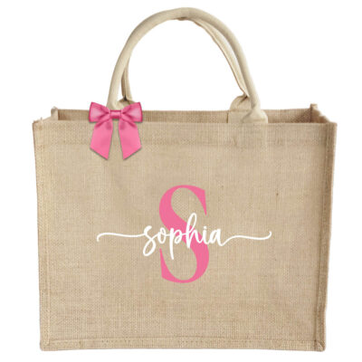 Jute Tote Bag with Name & Initial