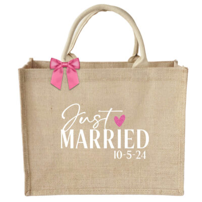 Just Married Jute Tote Bag